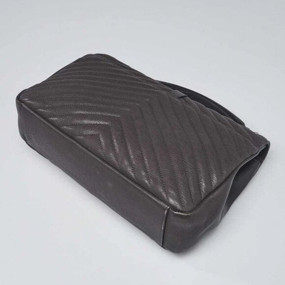 Yves Saint Laurent Grey Chevron Quilted Leather Monogram Large College Bag - Picture 6 of 10